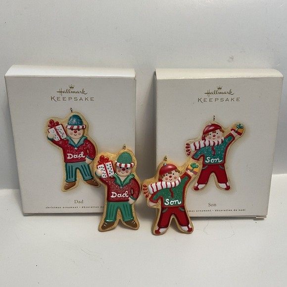 2007 Hallmark Keepsake Dad & Son Gingerbread Cookie Ornaments Set of 2 - Picture 1 of 2